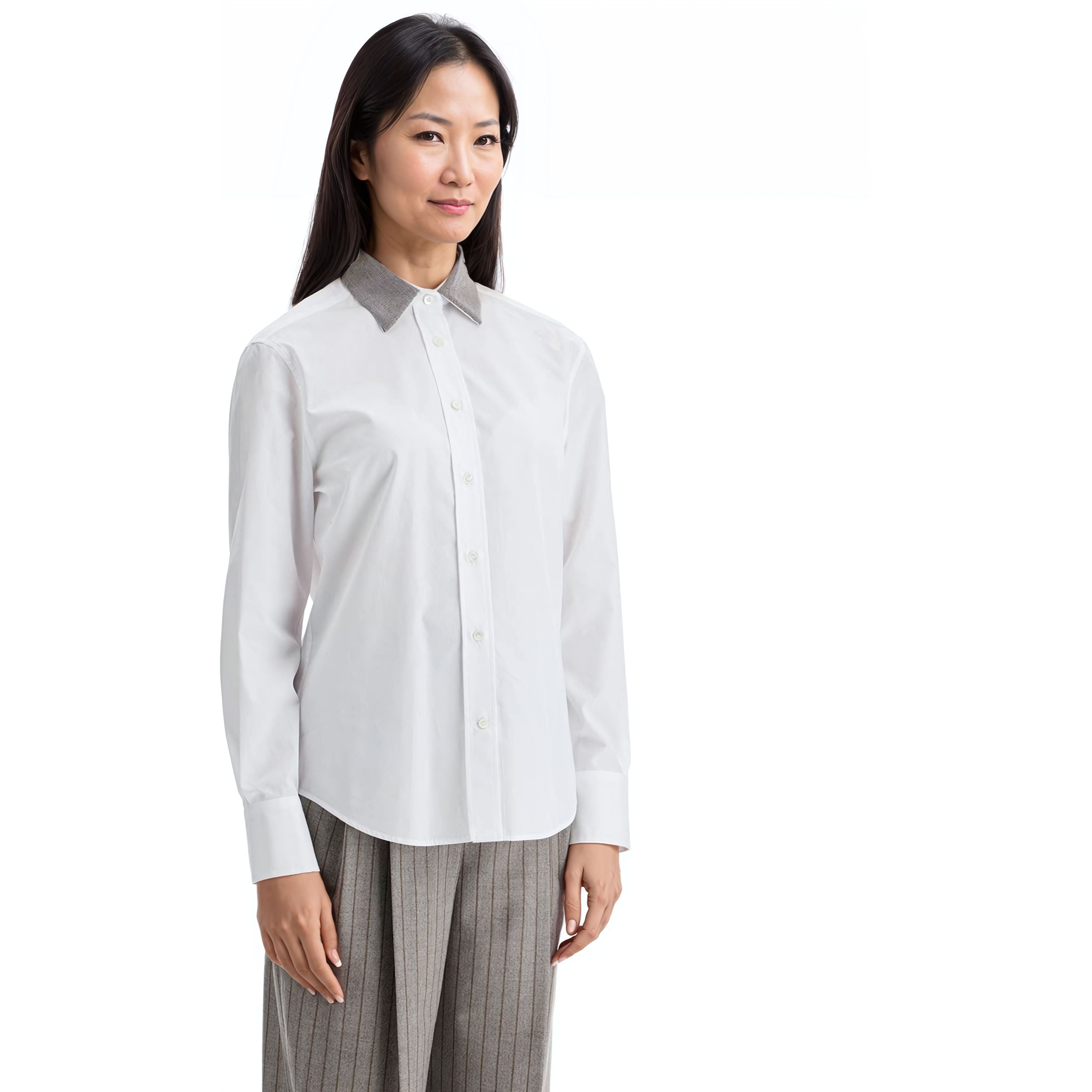 Monili Collar Long-Sleeve Poplin Shirt