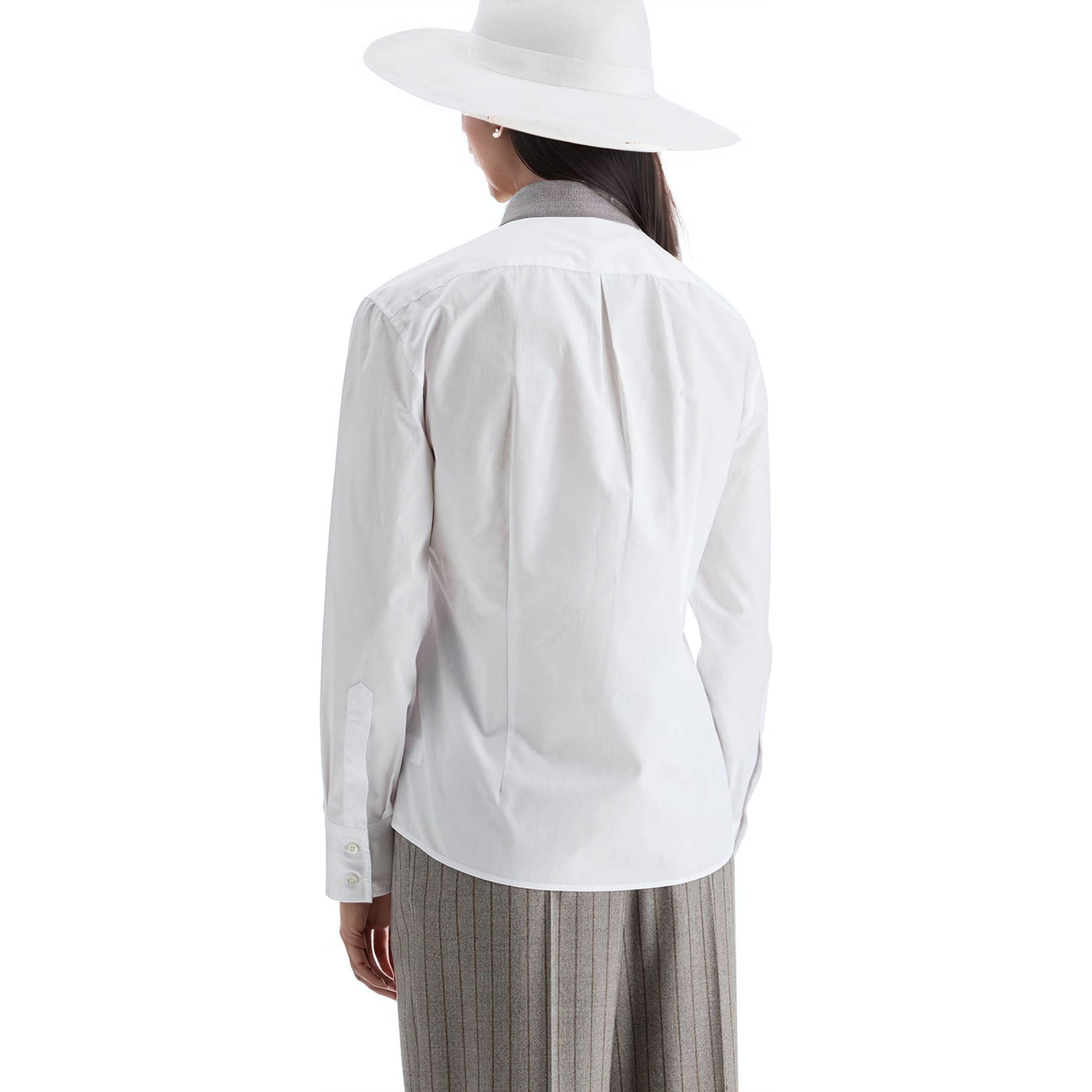 BRUNELLO CUCINELLI-Monili Collar Long-Sleeve Poplin Shirt -JOHN JULIA.