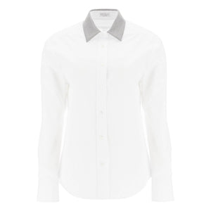 BRUNELLO CUCINELLI-Monili Collar Long-Sleeve Poplin Shirt -JOHN JULIA.