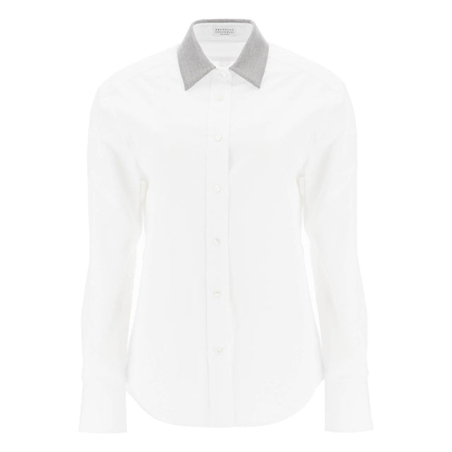 BRUNELLO CUCINELLI-Monili Collar Long-Sleeve Poplin Shirt -JOHN JULIA.