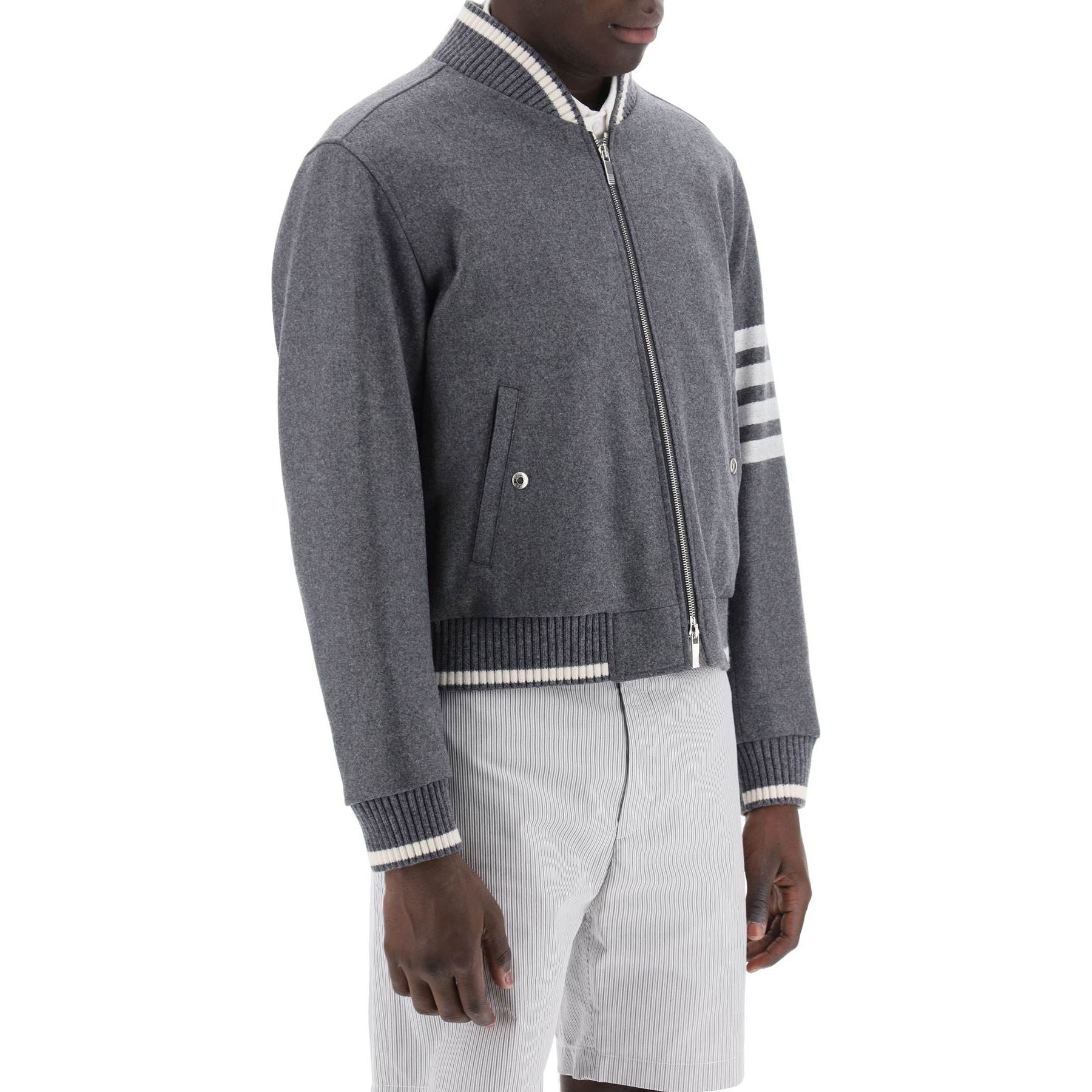 4-bar Varsity Jacket In Wool Mel