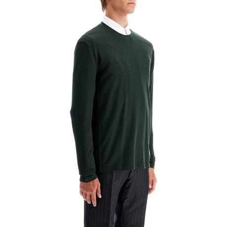 THOM BROWNE-Long Sleeved Wool Jersey T Shirt For Men -JOHN JULIA.