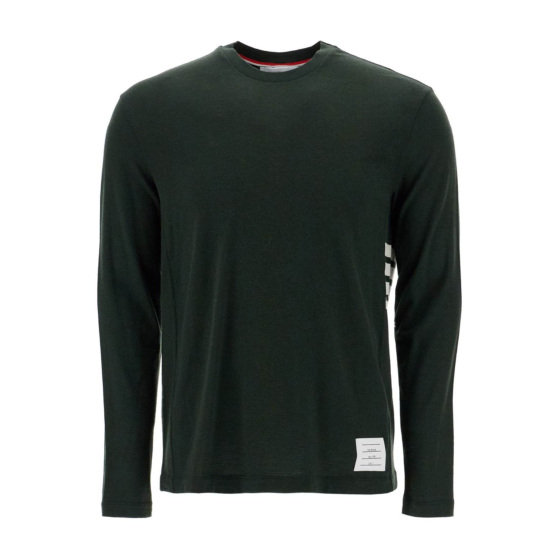 THOM BROWNE-Long Sleeved Wool Jersey T Shirt For Men -JOHN JULIA.