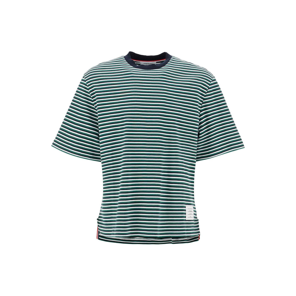 THOM BROWNE-Striped Oversized Jersey T Shirt -JOHN JULIA.