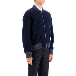 THOM BROWNE-Woolen Fleece Bomber Jacket -JOHN JULIA.