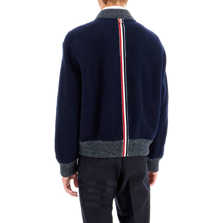 THOM BROWNE-Woolen Fleece Bomber Jacket -JOHN JULIA.