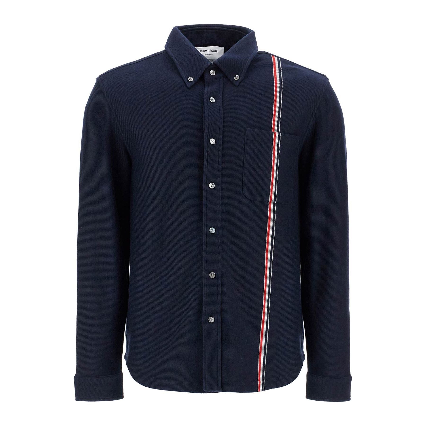 THOM BROWNE-"Button Down Overshirt In Knit With Tricolor -JOHN JULIA.