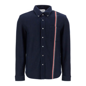 THOM BROWNE-"Button Down Overshirt In Knit With Tricolor -JOHN JULIA.