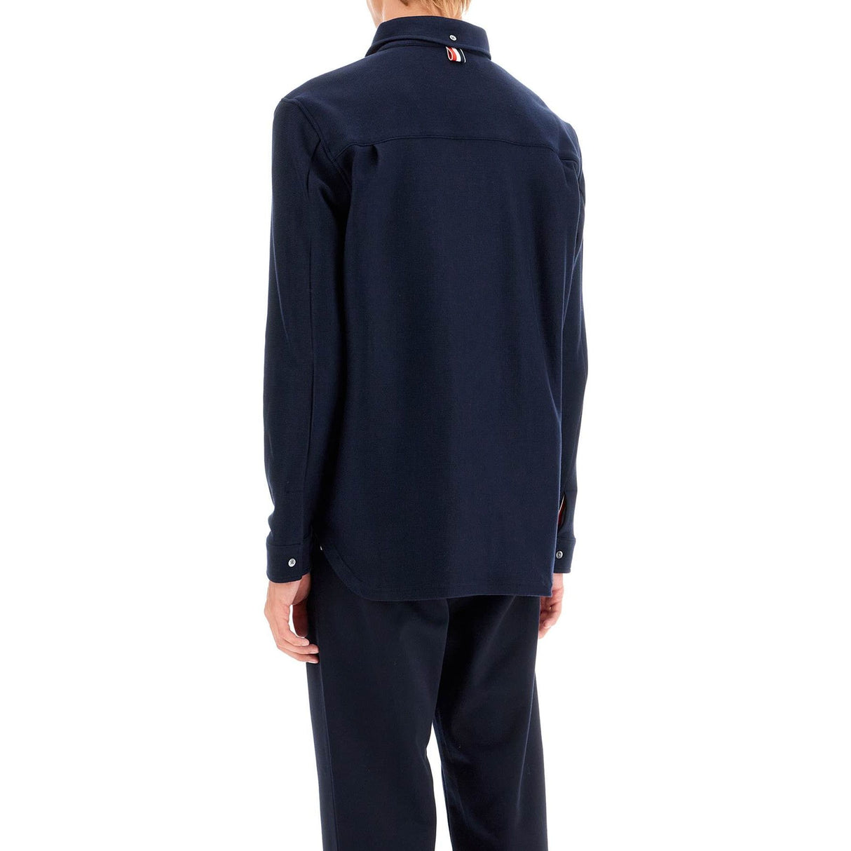 THOM BROWNE-"Button Down Overshirt In Knit With Tricolor -JOHN JULIA.