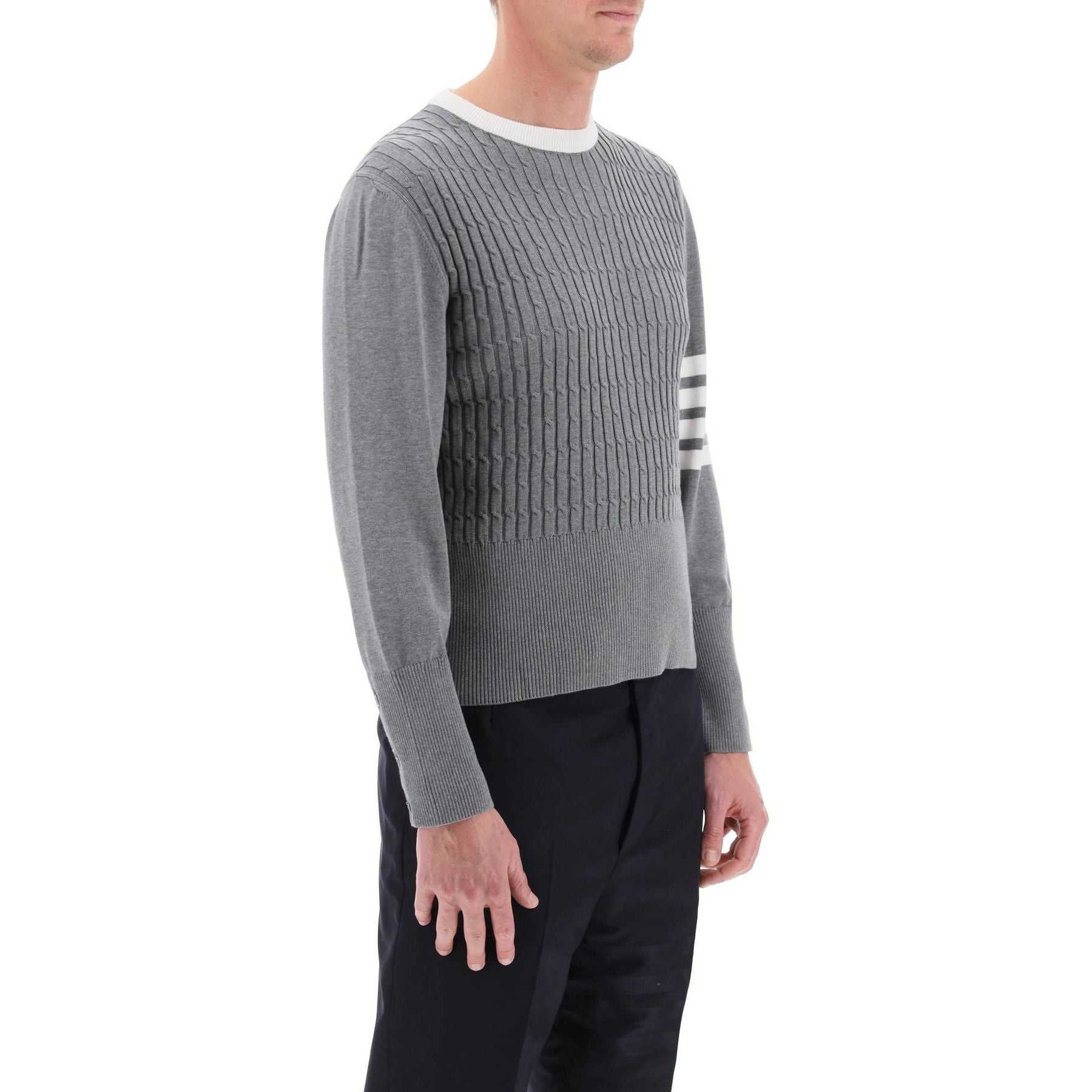 Cable 4-Bar Cotton Sweater