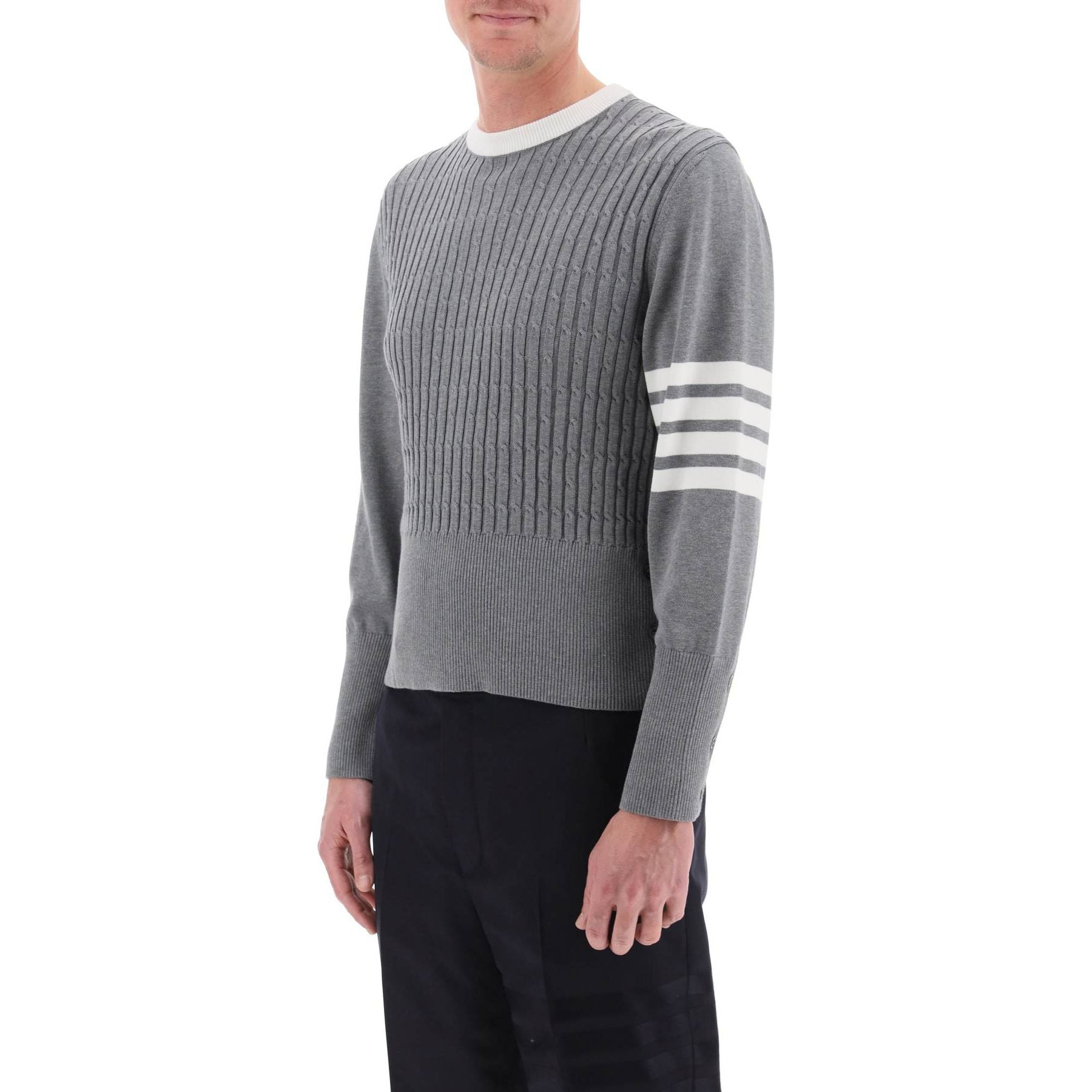 Cable 4-Bar Cotton Sweater