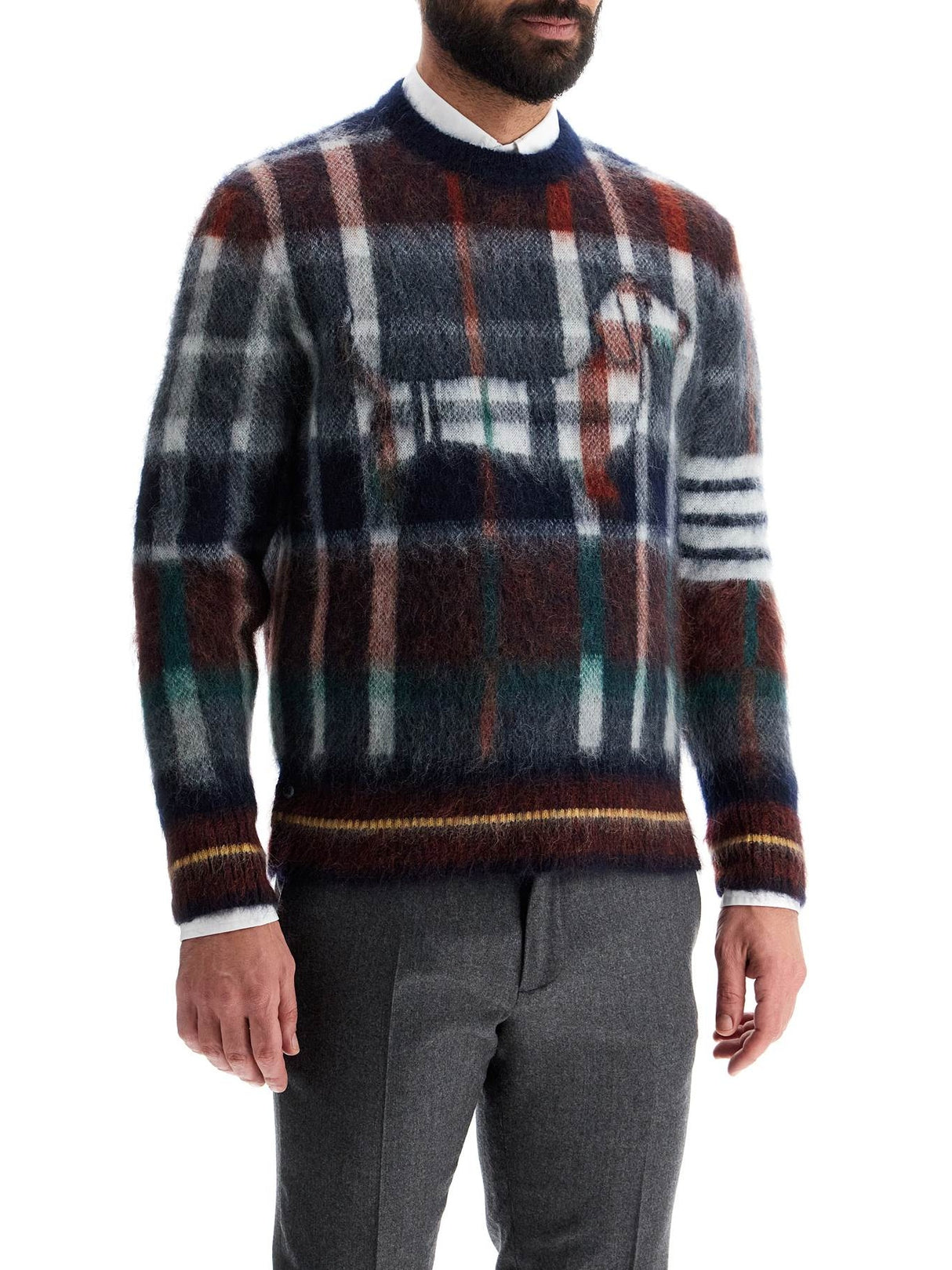 Brushed Tartan Mohair Sweater-Thom Browne-JOHN JULIA