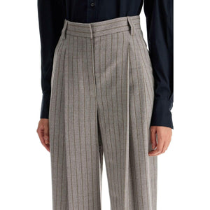 Wool Mouliné Chalk Stripe High Waist Wide Trousers.