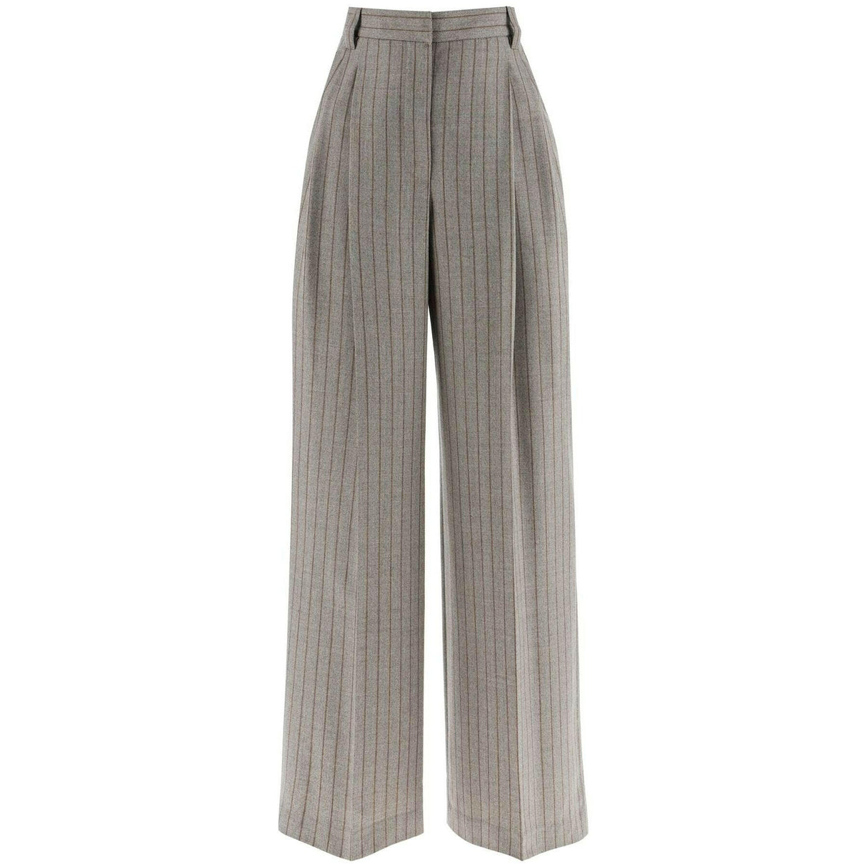 Wool Mouliné Chalk Stripe High Waist Wide Trousers.