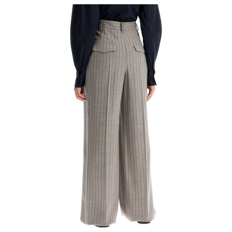 Wool Mouliné Chalk Stripe High Waist Wide Trousers.