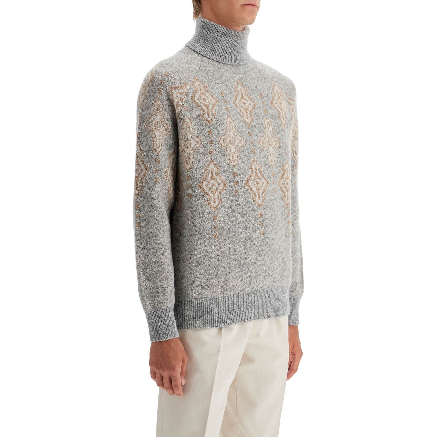 Geometric Jacquard Turtleneck Sweater