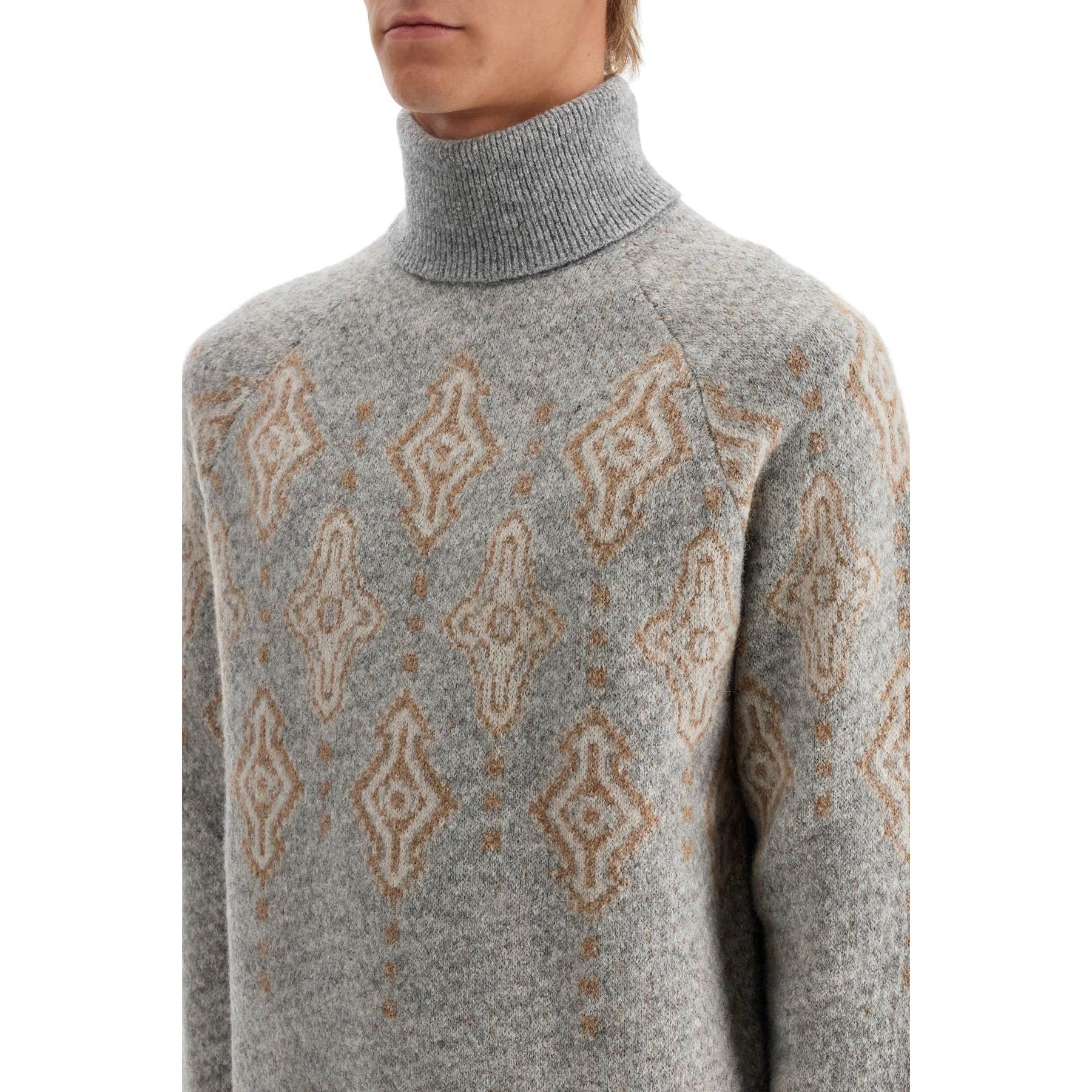 Geometric Jacquard Turtleneck Sweater