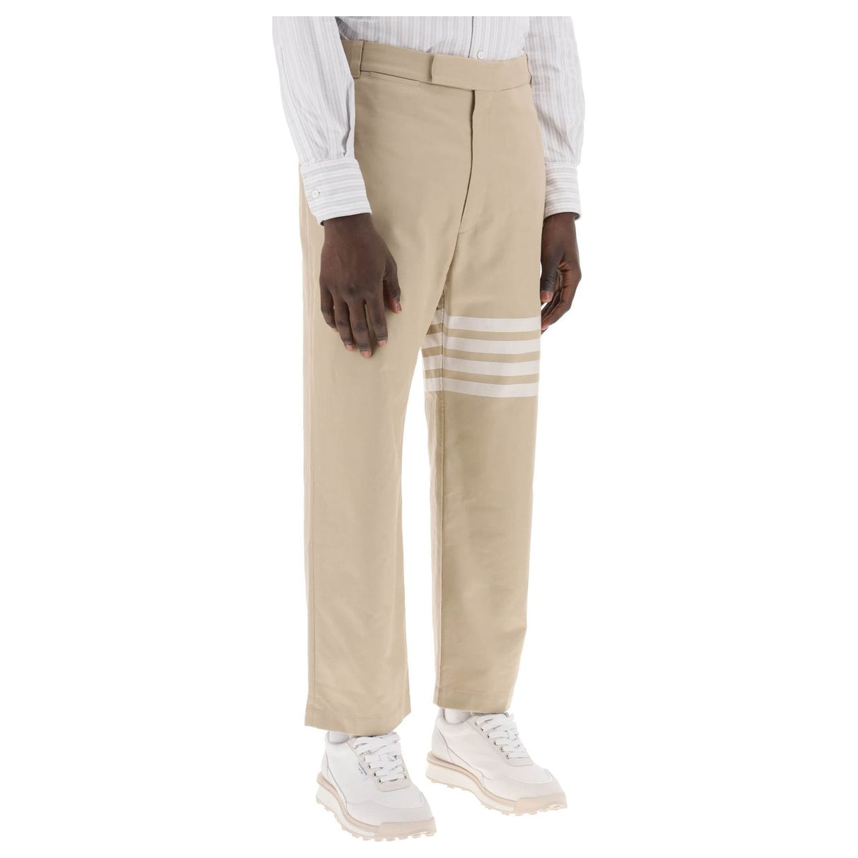 4-Bar Cotton Twill Cropped Pants