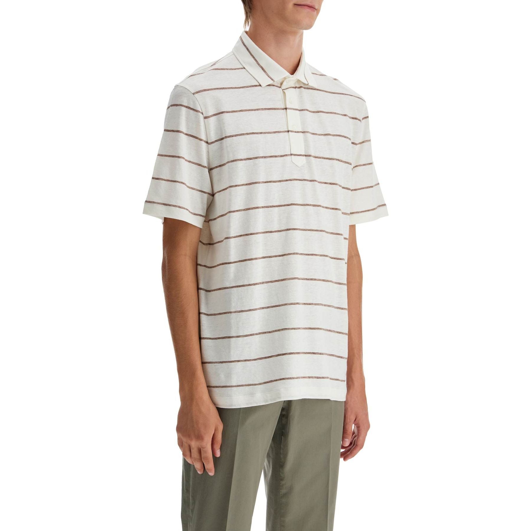 Striped Linen And Cotton Polo Shirt