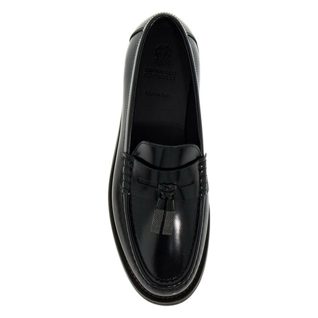 BRUNELLO CUCINELLI-Shiny Tassel Calfskin Penny Loafers-JOHN JULIA