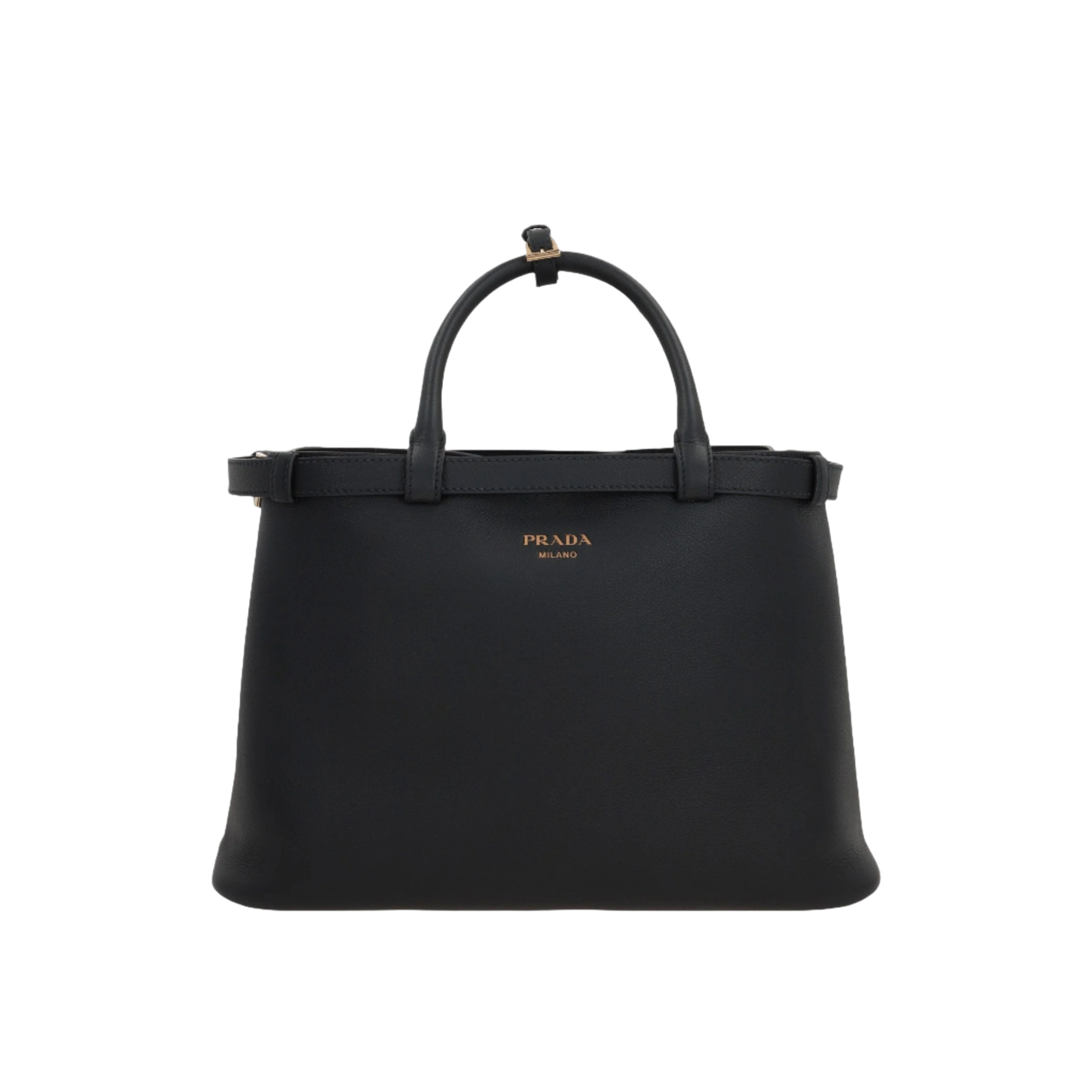 Medium Grainy Leather Buckle Handbag-PRADA-JOHN JULIA