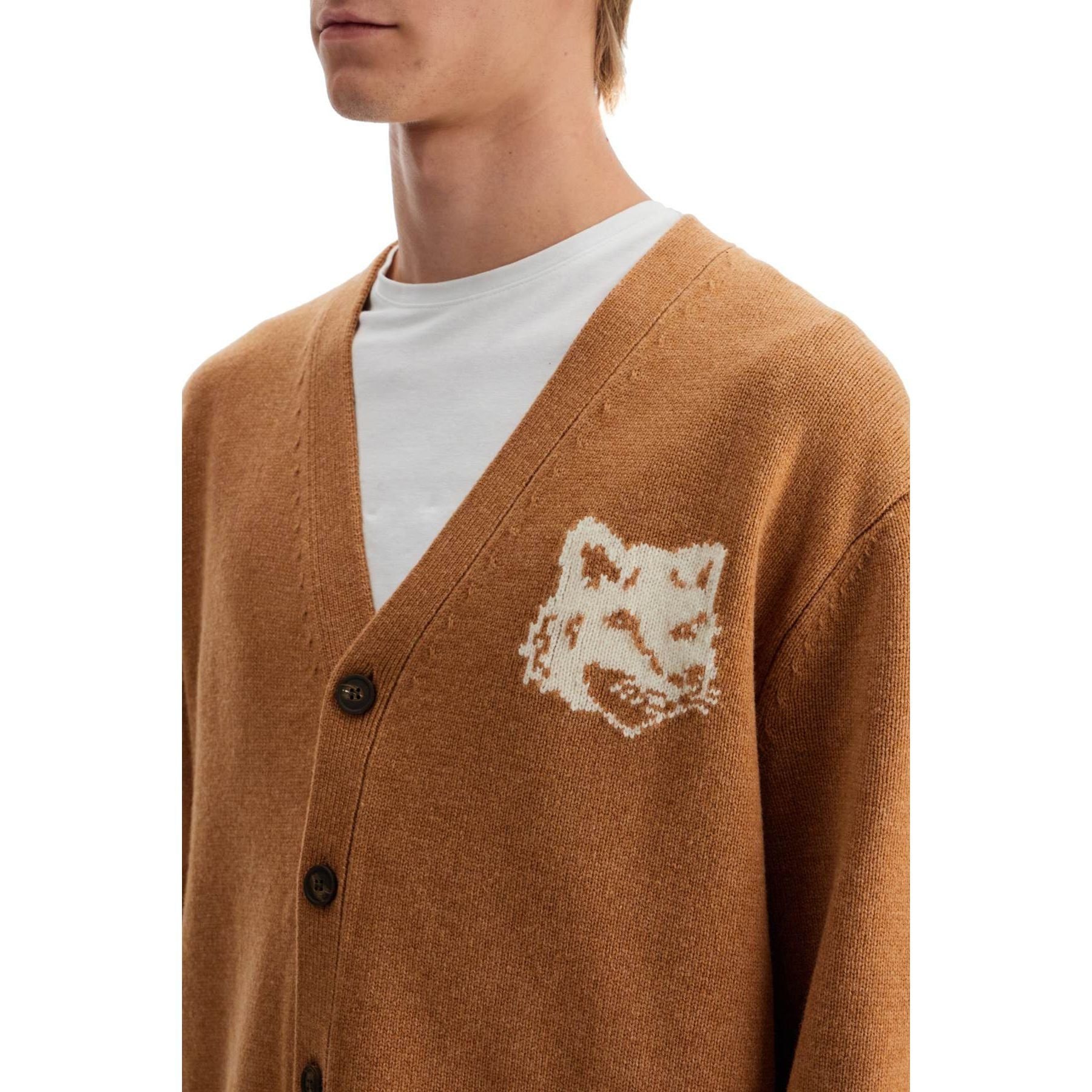 Fox Head Wool Cardigan With