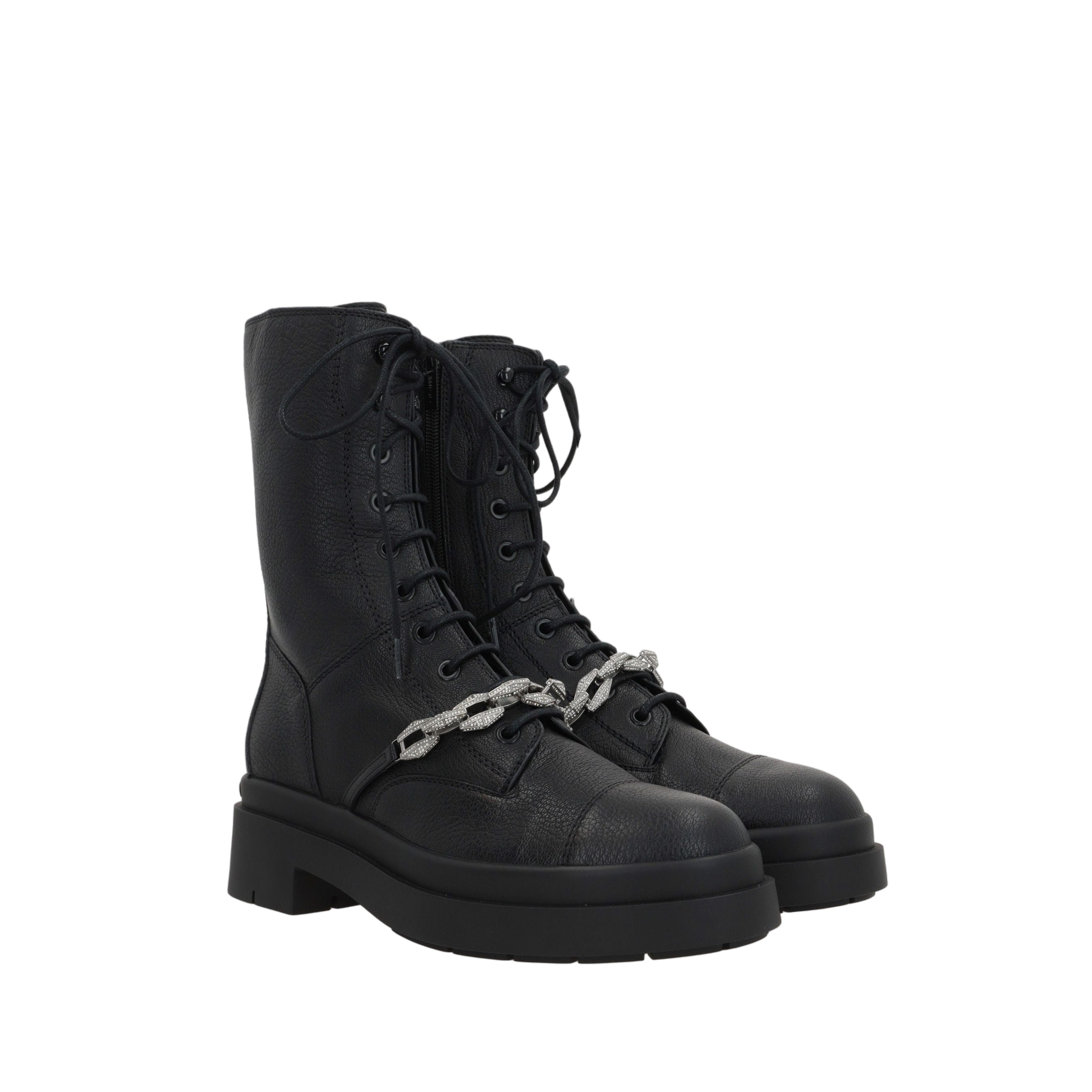 Nari Grainy Leather Combat Boots-JIMMY CHOO-JOHN JULIA