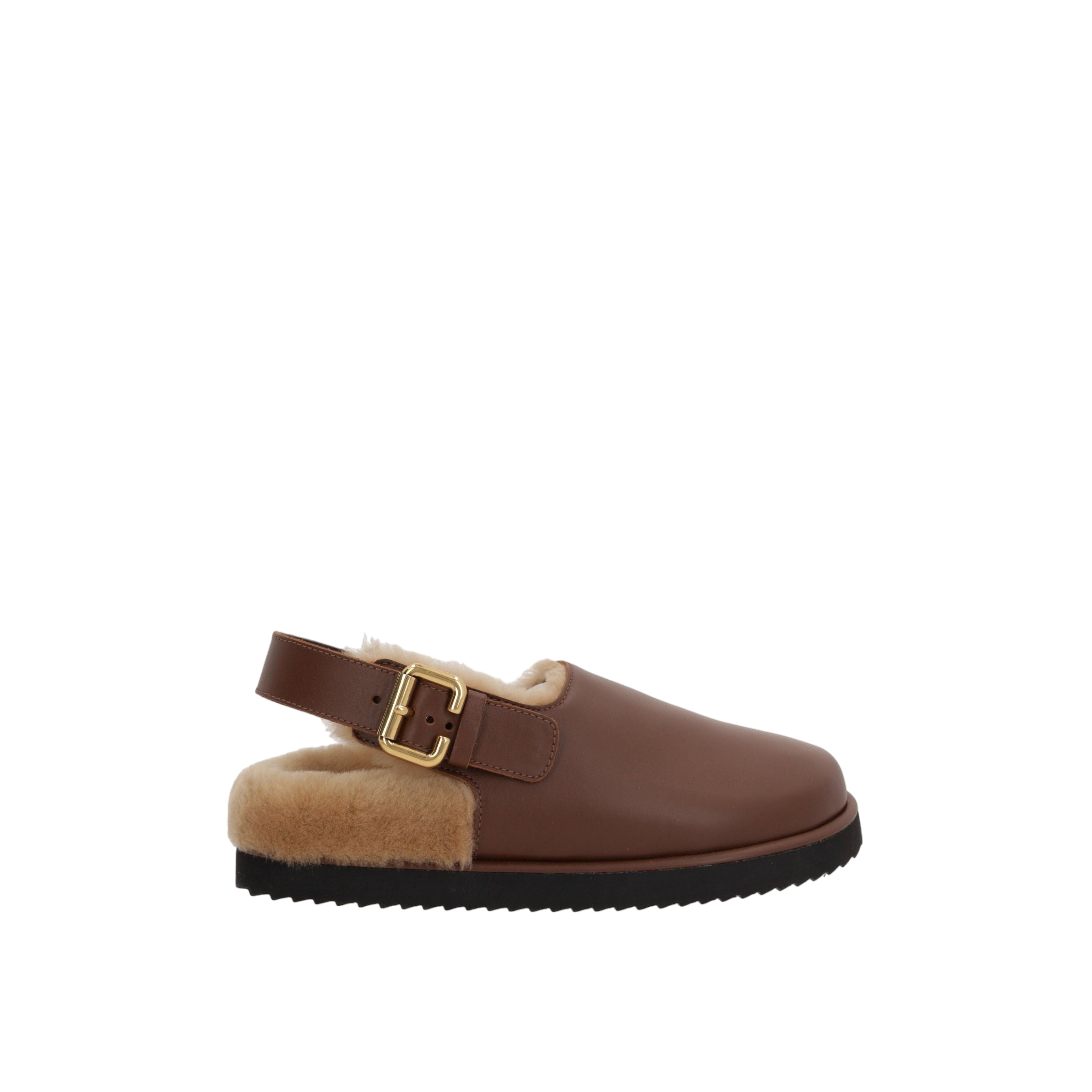 Nil Smooth Leather and Shearling Flat Mules-CHLOÉ-JOHN JULIA