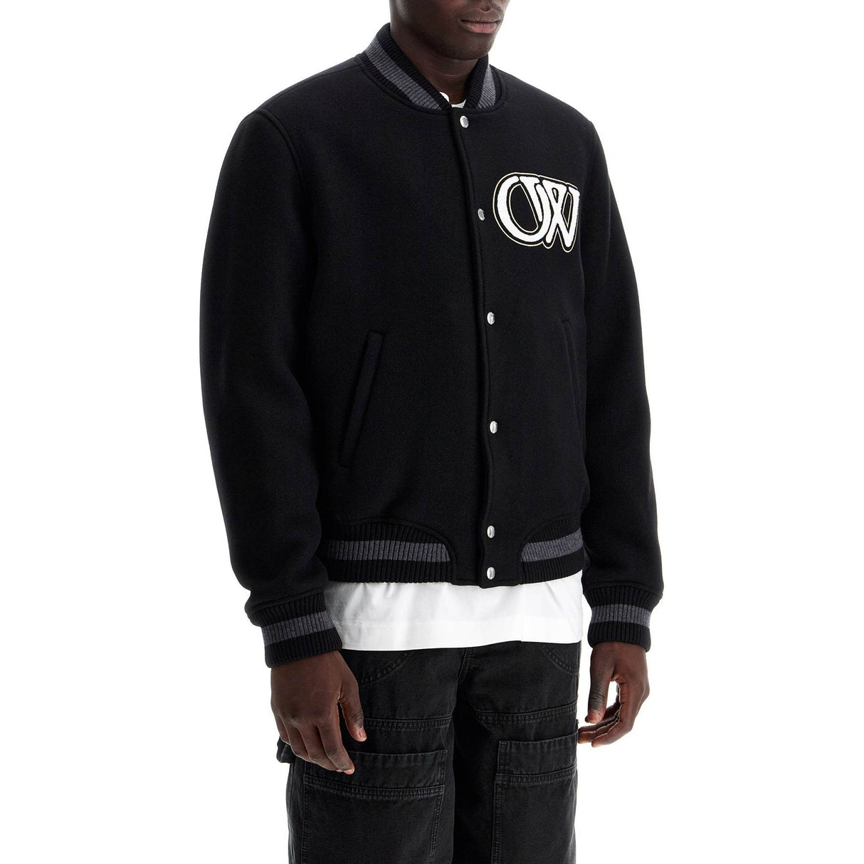 Wool Blend Varsity Bomber Jacket Embroidery