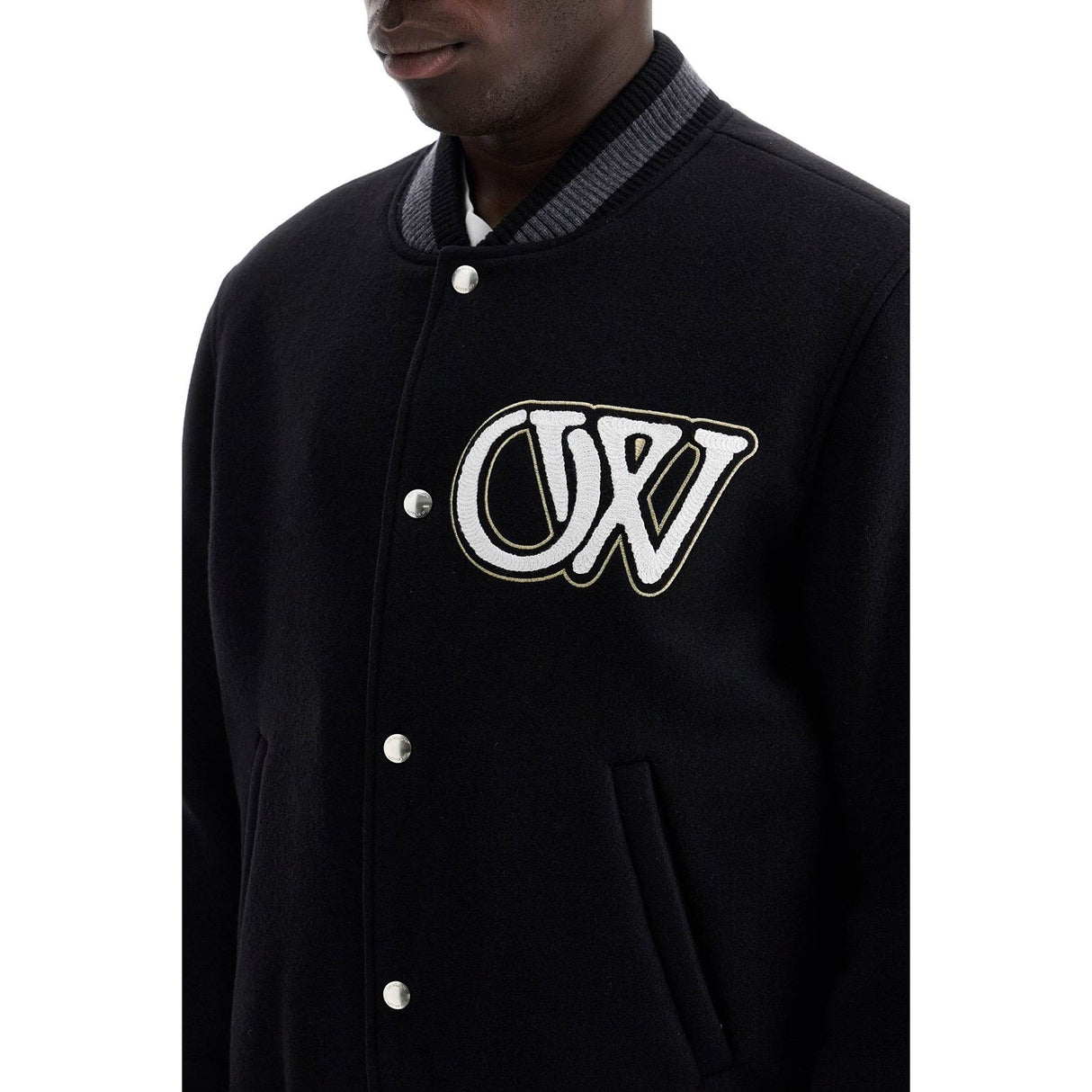 Wool Blend Varsity Bomber Jacket Embroidery