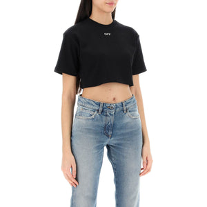 Ribbed Cotton Cropped T-Shirt OFF Embroidery