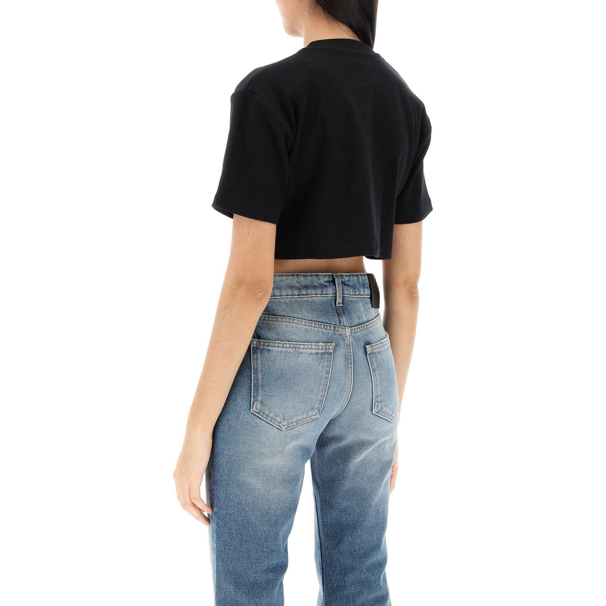 Ribbed Cotton Cropped T-Shirt OFF Embroidery