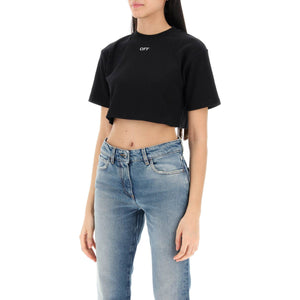 Ribbed Cotton Cropped T-Shirt OFF Embroidery