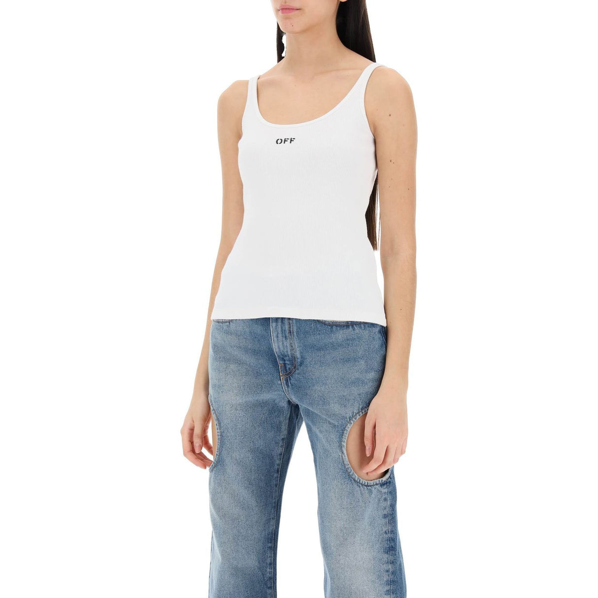 Ribbed Cotton Tank Top OFF Embroidery