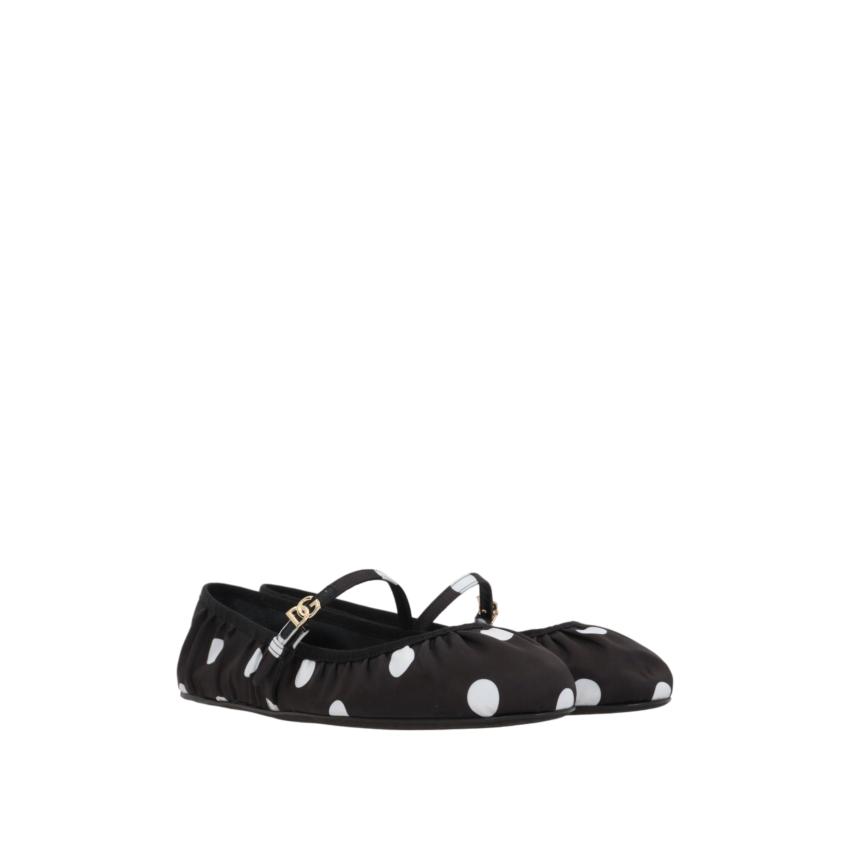 Odette Polka-Dot Print Satin Ballerinas-DOLCE & GABBANA-JOHN JULIA