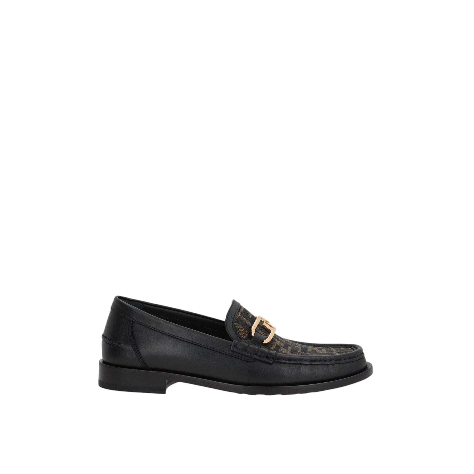 Olock Leather FF Fabric Loafers-FENDI-JOHN JULIA