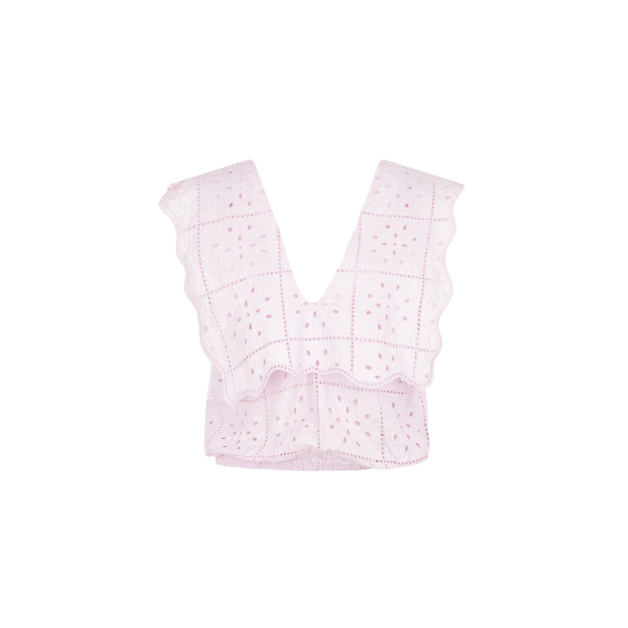 Organic Broderie Anglaise Sleeveless Cropped Top-GANNI-JOHN JULIA