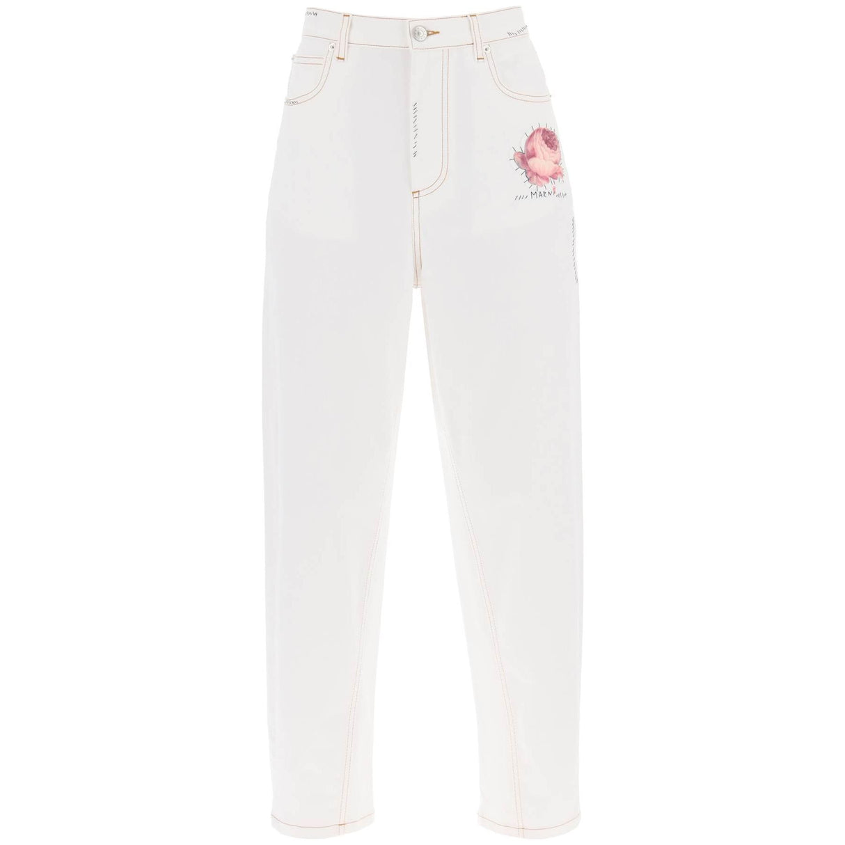 Embroidered Logo Flower Patch Jeans