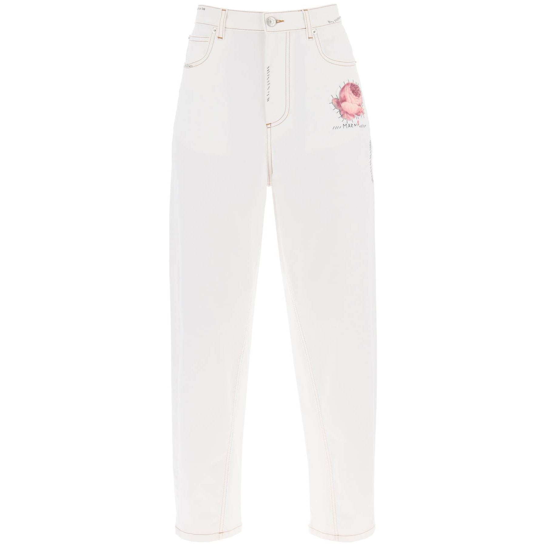 Embroidered Logo Flower Patch Jeans