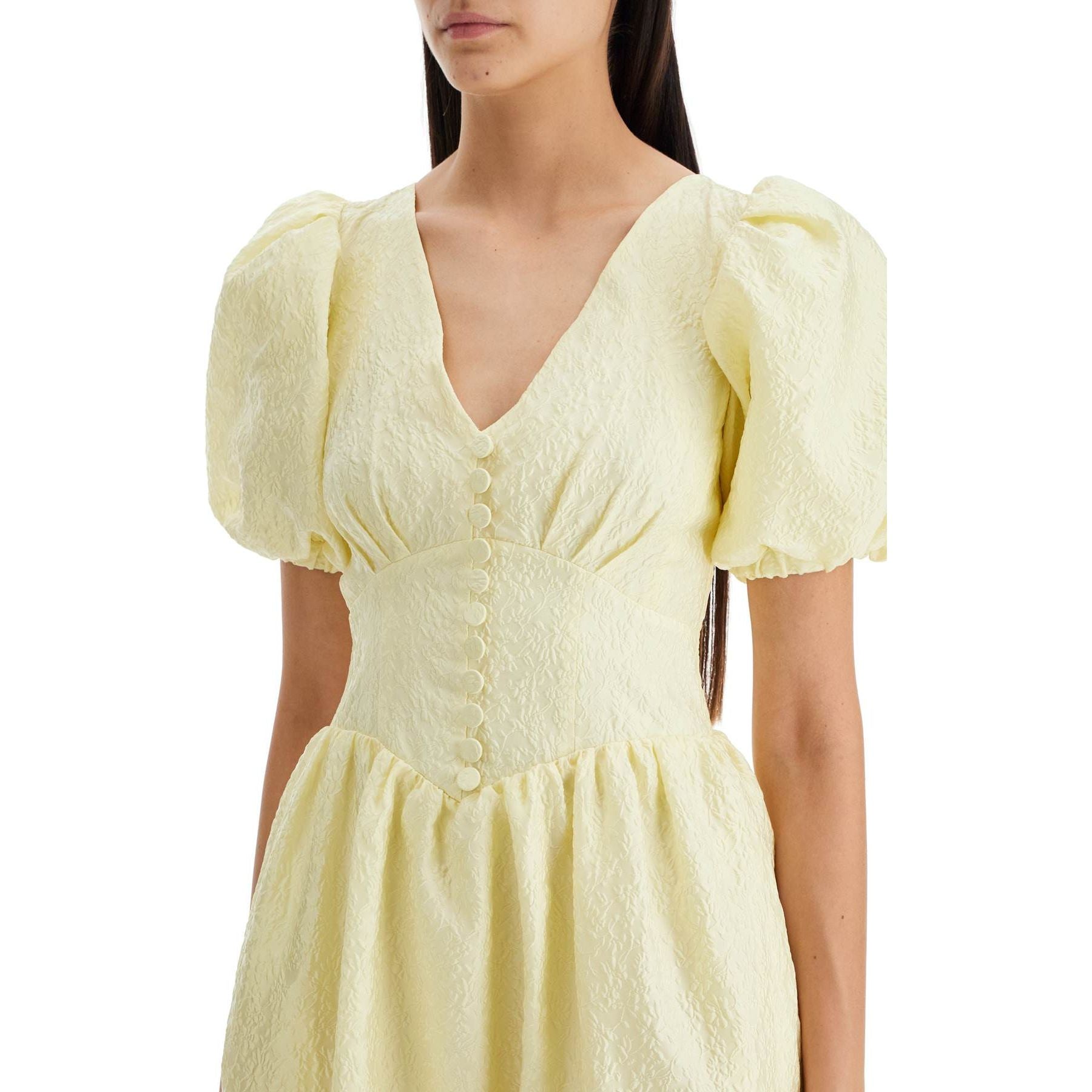 Puff Sleeved Jacquard Midi Dress