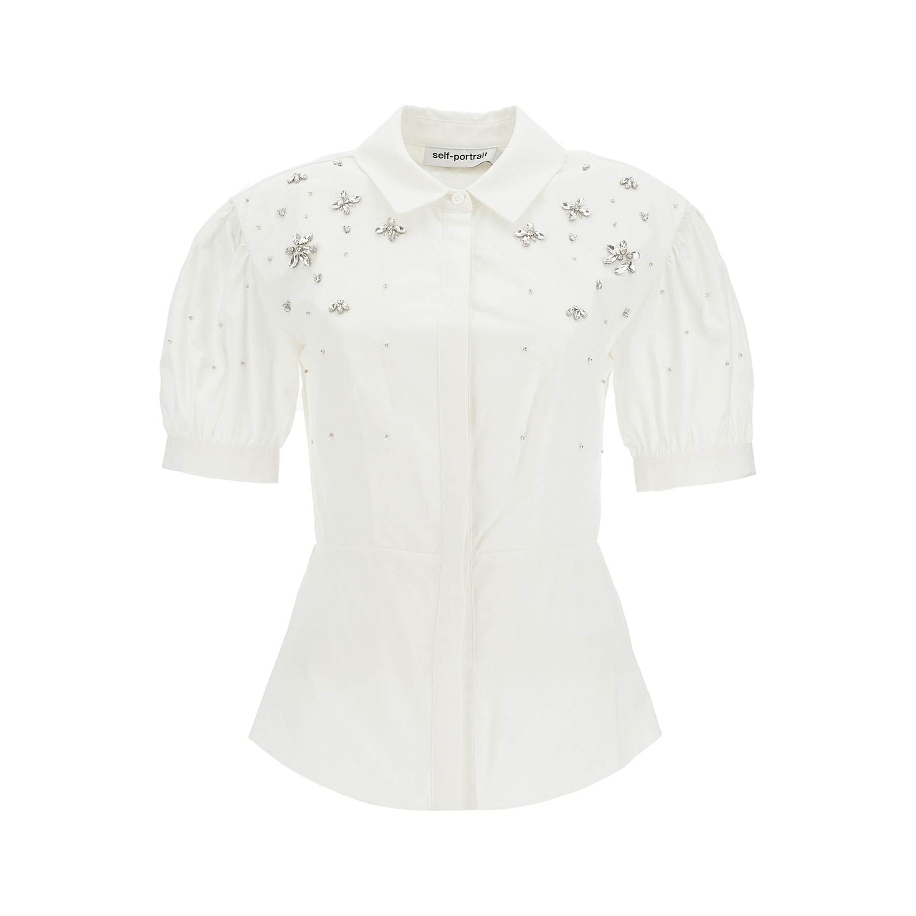 Crystal Embellished Puff Sleeve Cotton Shirt
