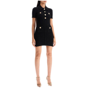 Jewel Buttoned Bouclé Knit Mini Dress