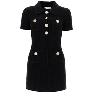 Jewel Buttoned Bouclé Knit Mini Dress