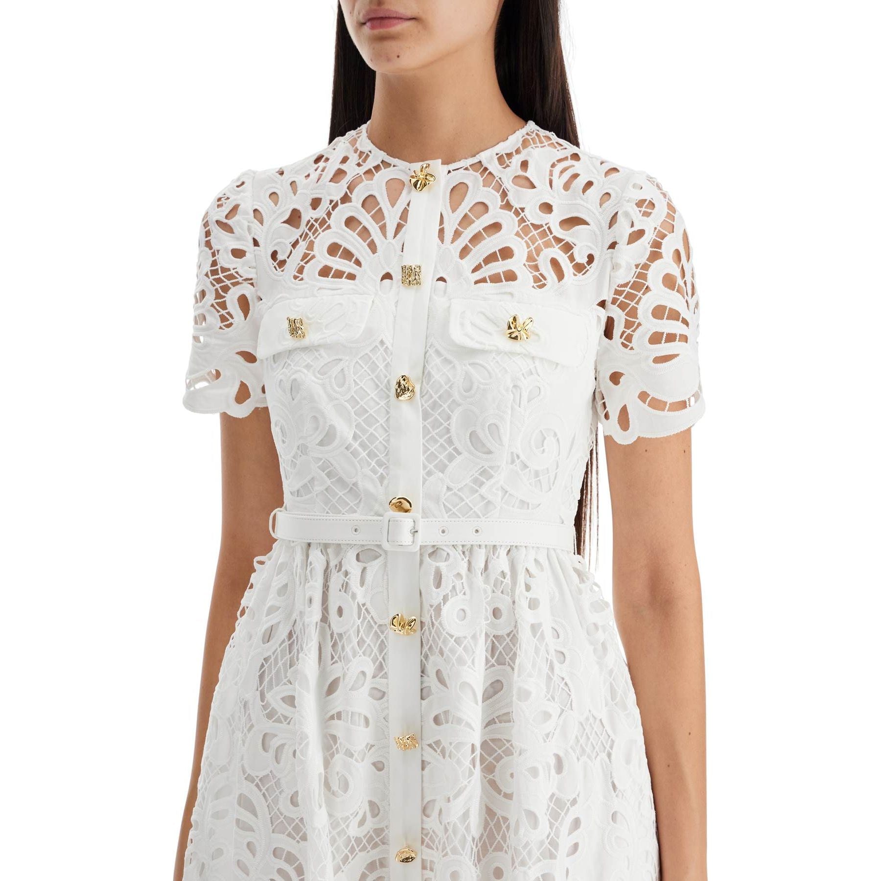 Floral Cotton Lace Buttoned Midi Dress