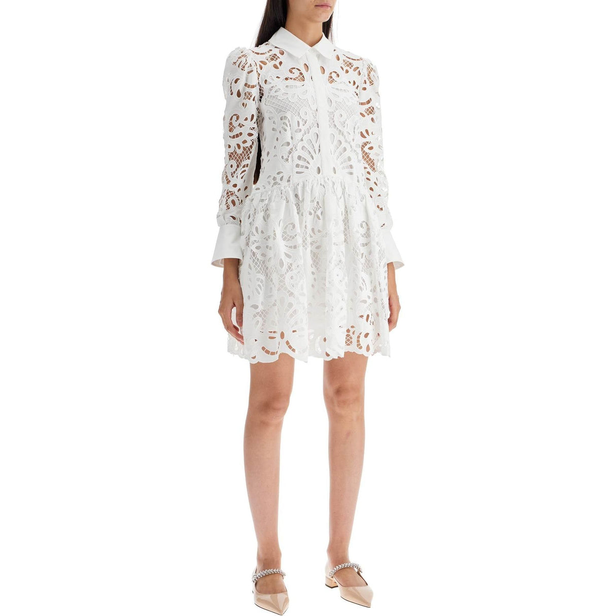 Floral Lace Mini Shirt Dress