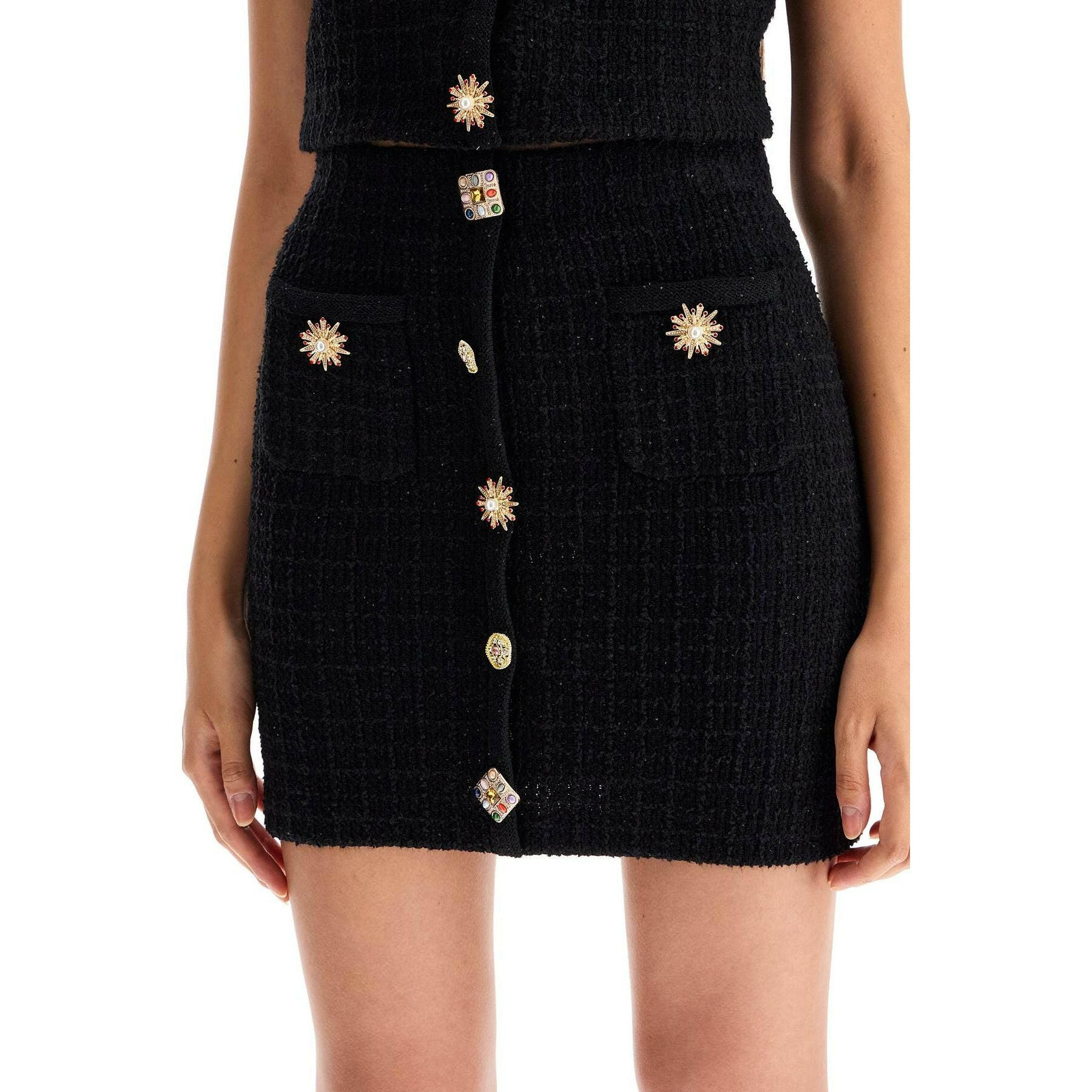 Jewel Button Knit Mini Skirt.