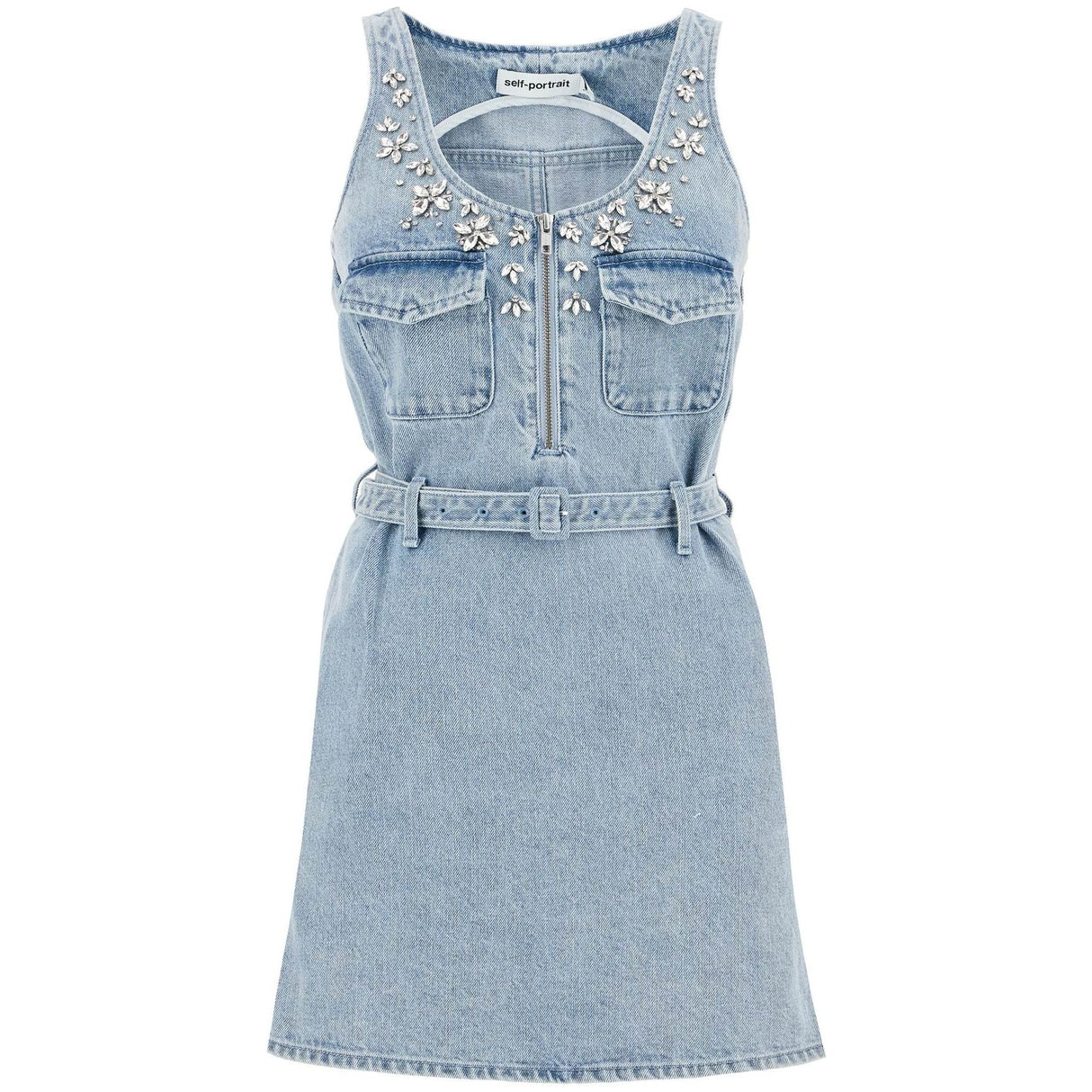 Floral Crystal Embellished Denim Dress