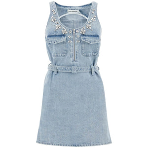 Floral Crystal Embellished Denim Dress