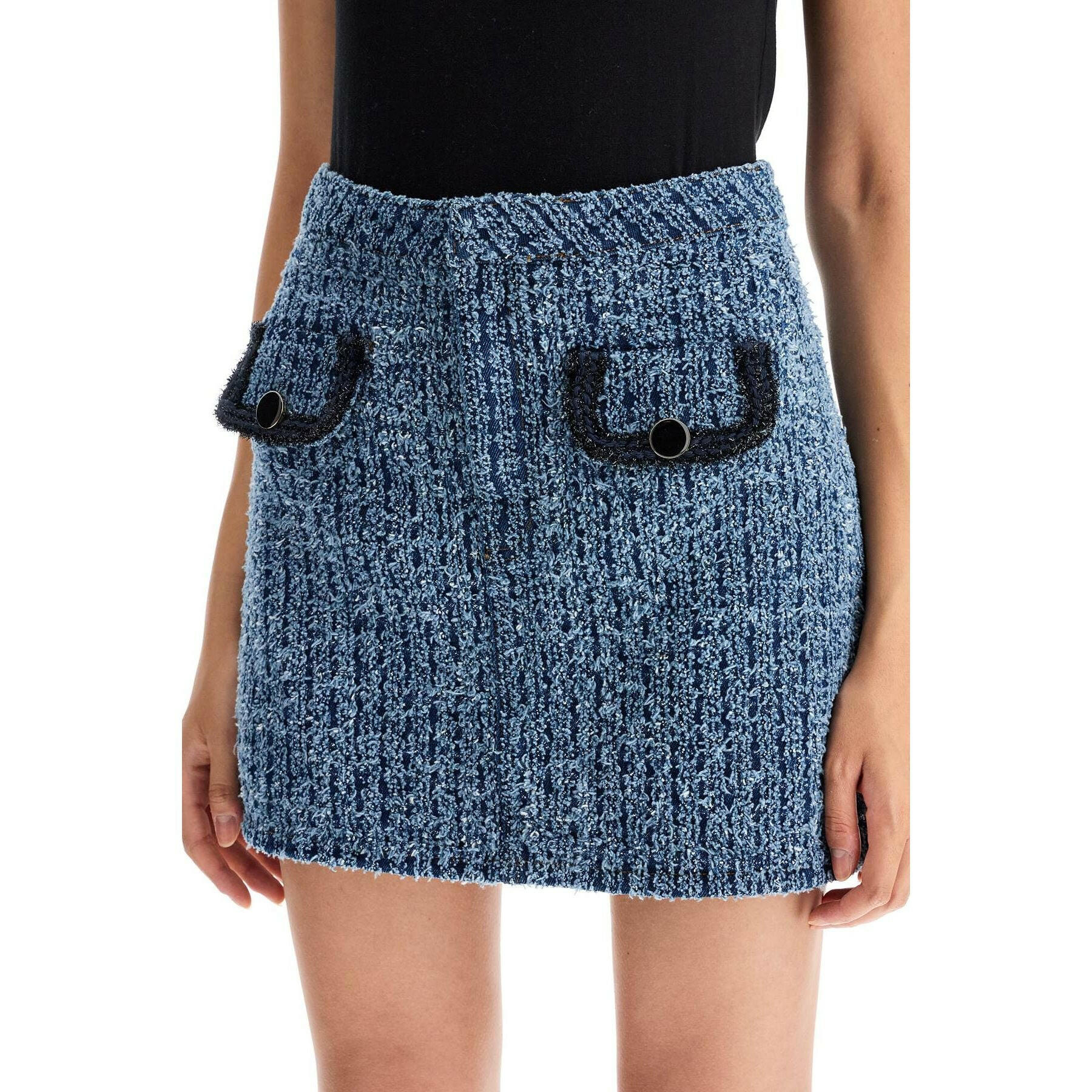 Textured Denim Mini Skirt.