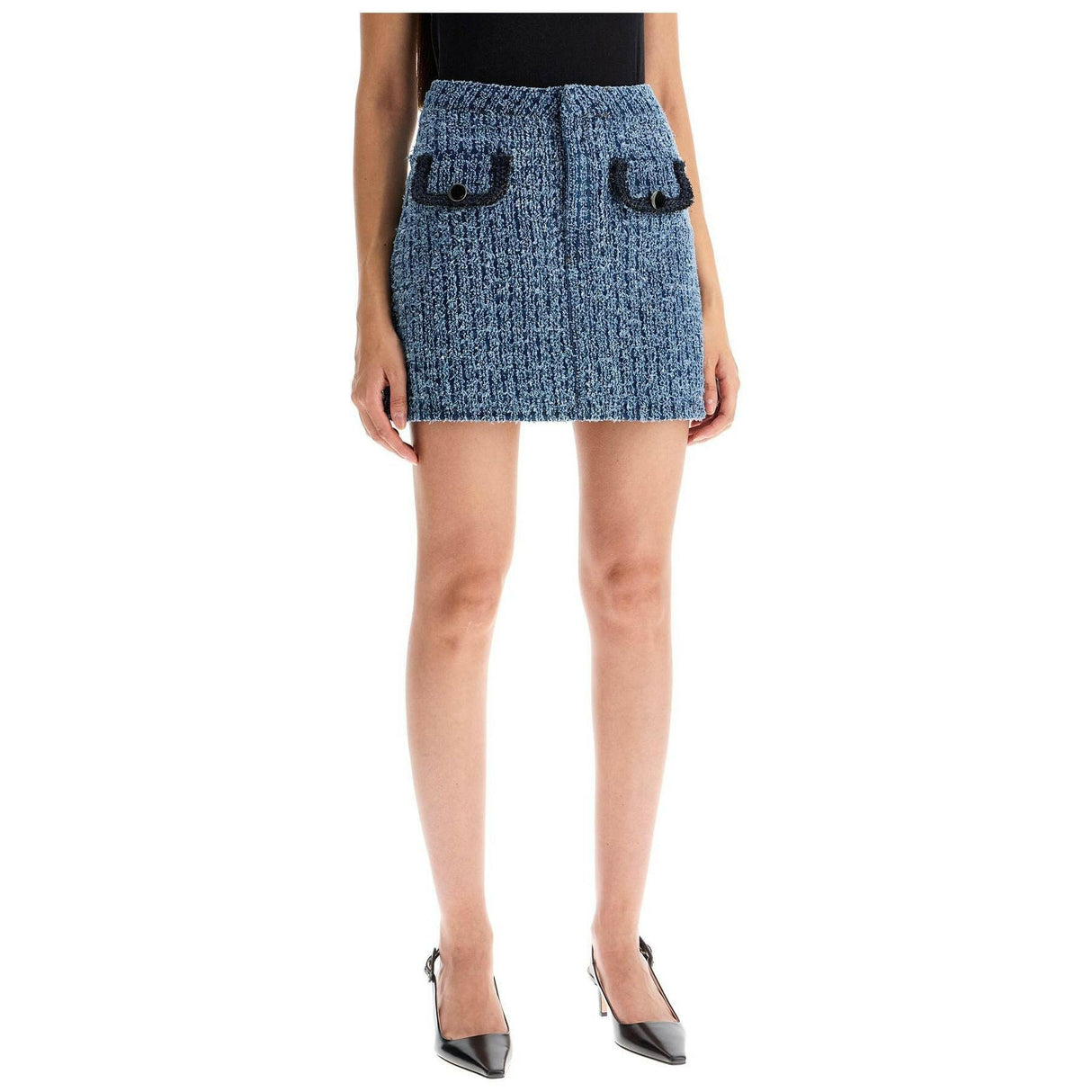 Textured Denim Mini Skirt.